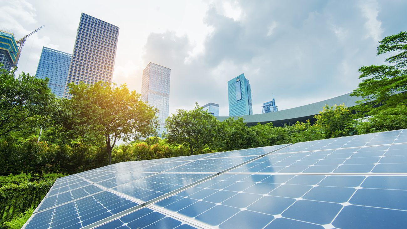 Solar Panels In The Park Of Modern City